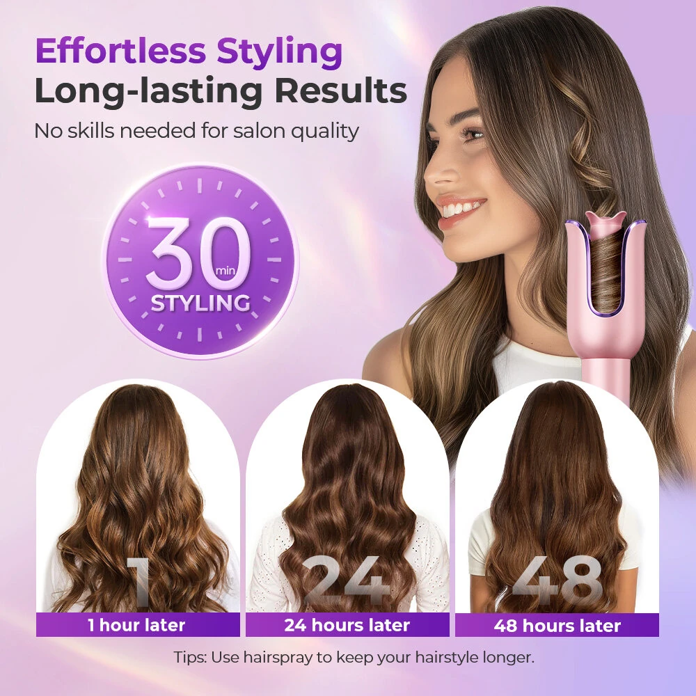 (image for) MOERAE Automatic Curling Iron, Curling Iron 23 mm Curling Iron with Negative Ions 3 Temperature Anti-Scald Design Intelligent Automatic Curling Iron